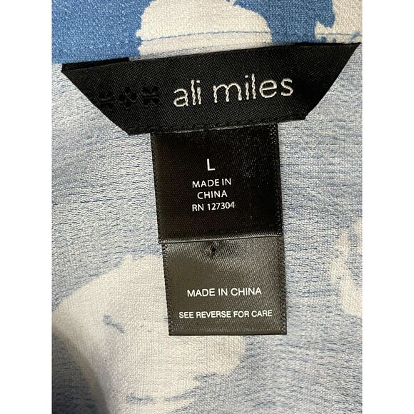 Ali Miles Women's L Blue Button-Up Tunic Shirt Abstract Wearable Art Polka Dot - Picture 5 of 9